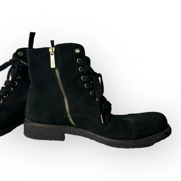 ORO Black  Crepe Leather Combat Boots 8 - Picture 5 of 9